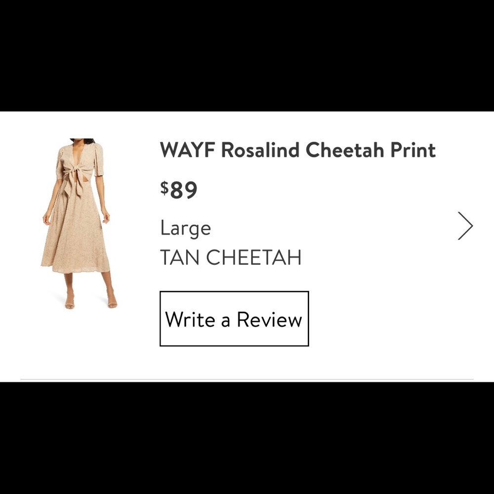Wayf Cheetah Print Tie Front Dress. Size Large
